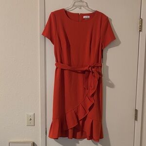 Orange Calvin Klein Dress Ruffle Retro Business Party Dressy